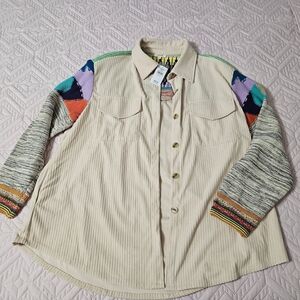 Colorful Sleeve Button-Up Jacket